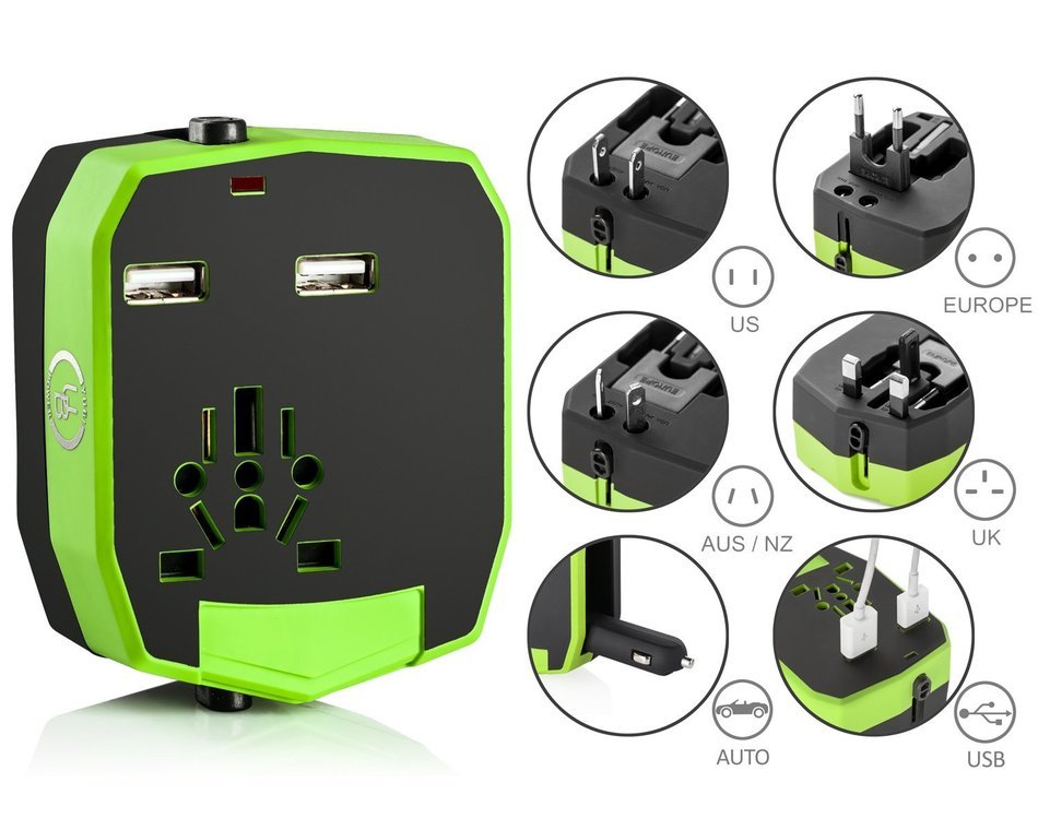Yubi Power Dual Outlet Travel Adapter with 2 Universal Outlets - Built In Surge Protector and Neon Light Indicator... N72