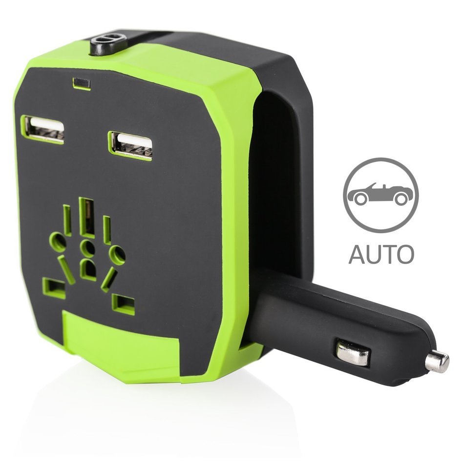 Yubi Power Dual Outlet Travel Adapter with 2 Universal Outlets - Built In Surge Protector and Neon Light Indicator... N73
