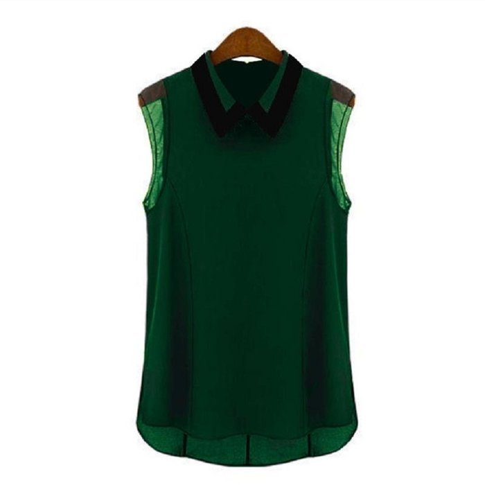 Banggood Gilrs Sleeveless Vintage Sheer Tops Lace Shirt Chiffon Blouse