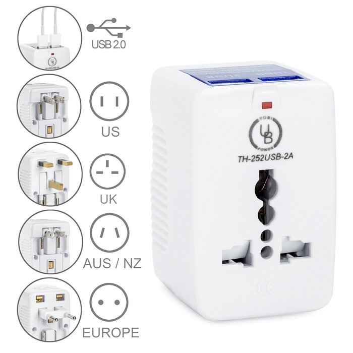 Yubi Power Dual Outlet Travel Adapter with 2 Universal Outlets - Built In Surge Protector and Neon Light Indicator... N77