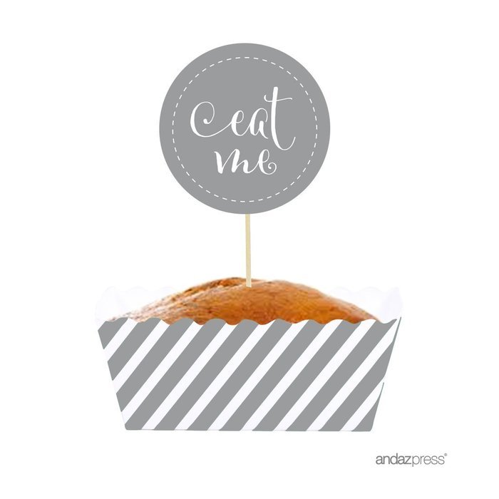 Andaz Press Party Favors Kit with Rectangle Mini Baking Loaf Pans and DIY Toppers, Eat Me, Pink, 12-Pack N33