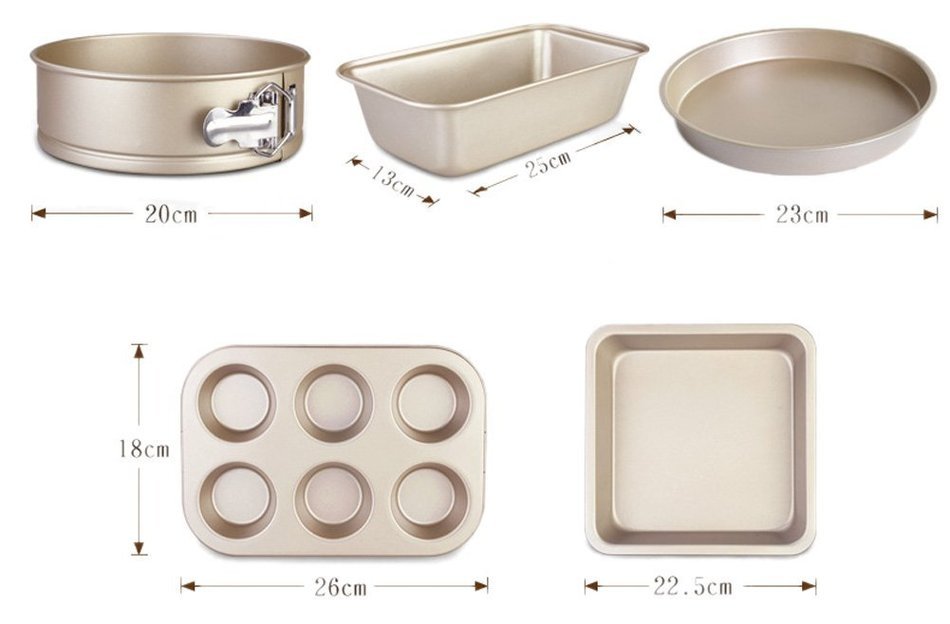 DIY Cake Pan Mold Decorating Kit Baking Pan Stainless Steel Non Stick Bakewear Set of 5 Pizza Tray Roasting Square...