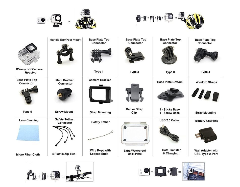 Lightning Strike Epic-ShotZ EZ2B1 Sports Action Camera with 1080p HD Wi-Fi and Multi Sport Accessory Bundle N5