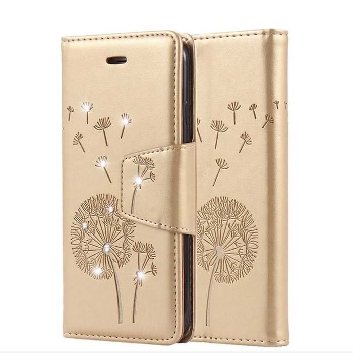 iPhone 6/6S 3D Handmade Diamond Case-Auroralove Gold Bling PU Leather Lovely Dandelion Credit Card Kickstand Flip... N4
