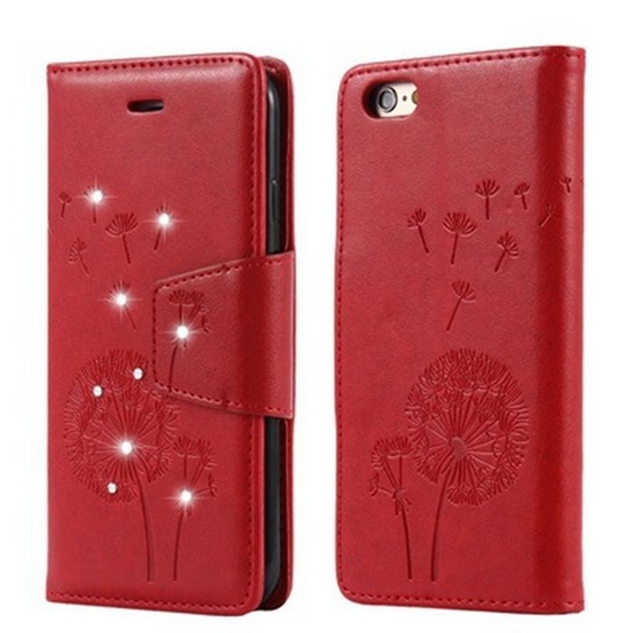 iPhone 6/6S 3D Handmade Diamond Case-Auroralove Gold Bling PU Leather Lovely Dandelion Credit Card Kickstand Flip... N5