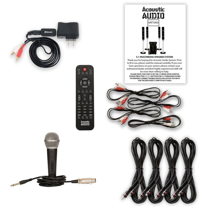Acoustic Audio AAT1000 Tower 5.1 Speaker System with Bluetooth Mic and 4 Extension Cables N2