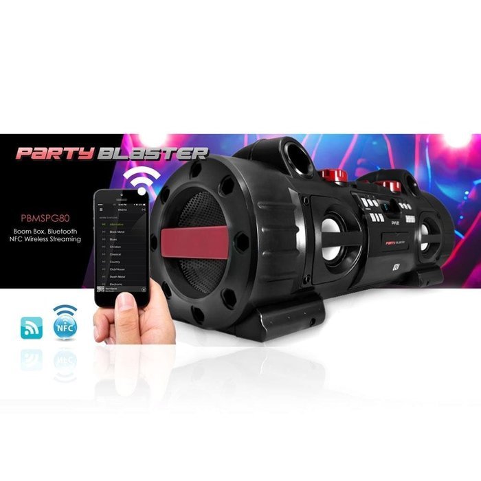 Pyle PBMSPG80 Party Blaster Boom Box, Bluetooth & NFC Wireless Streaming for Universal Devices N5