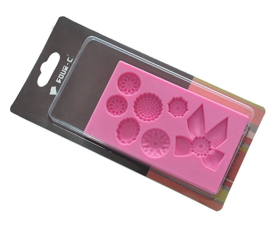 FOUR-C Silicone Cupcake Mold Buttons And Bow Knot Design Sugar Craft Mould Color Pink