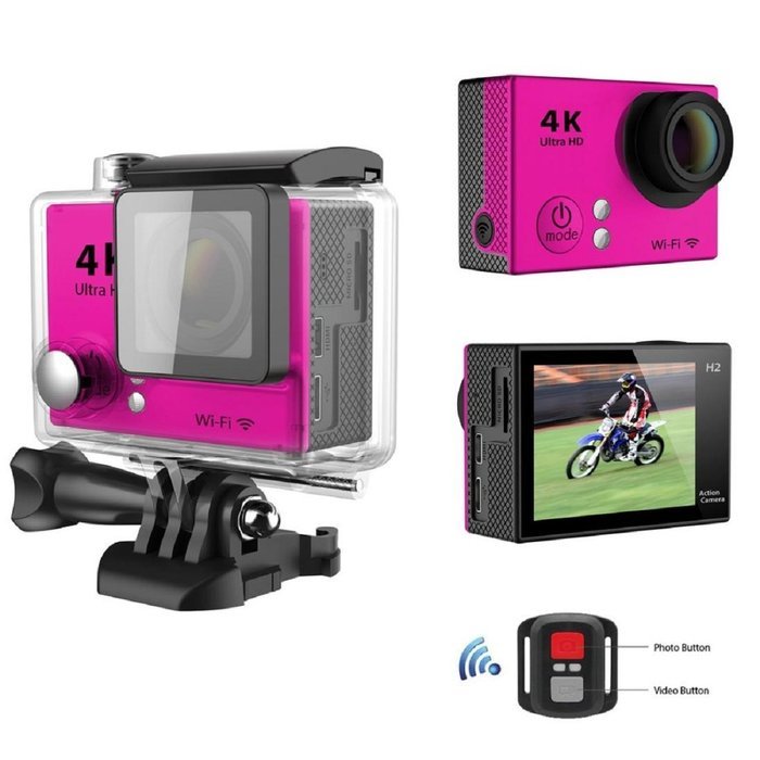 Sport Camera, TONSEE Waterproof H2R Super Slim Ultra HD 4K Video Sport Camera Remote Control, Hot Pink N2