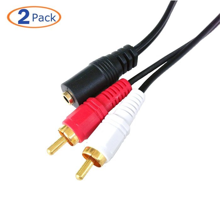 Conwork 2-Pack 3.5mm Female to 2 x RCA Male - RCA to AUX Y Stereo Splitter Cable - 1 feet