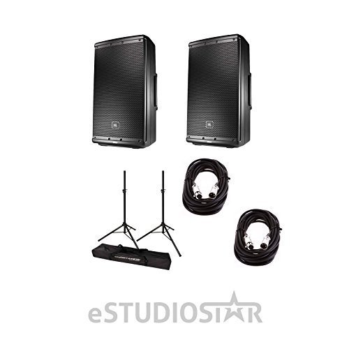 JBL EON612 - 12" Two-Way Multipurpose Self-Powered Sound Reinforcement Speakers Pair w/Stands & Cables