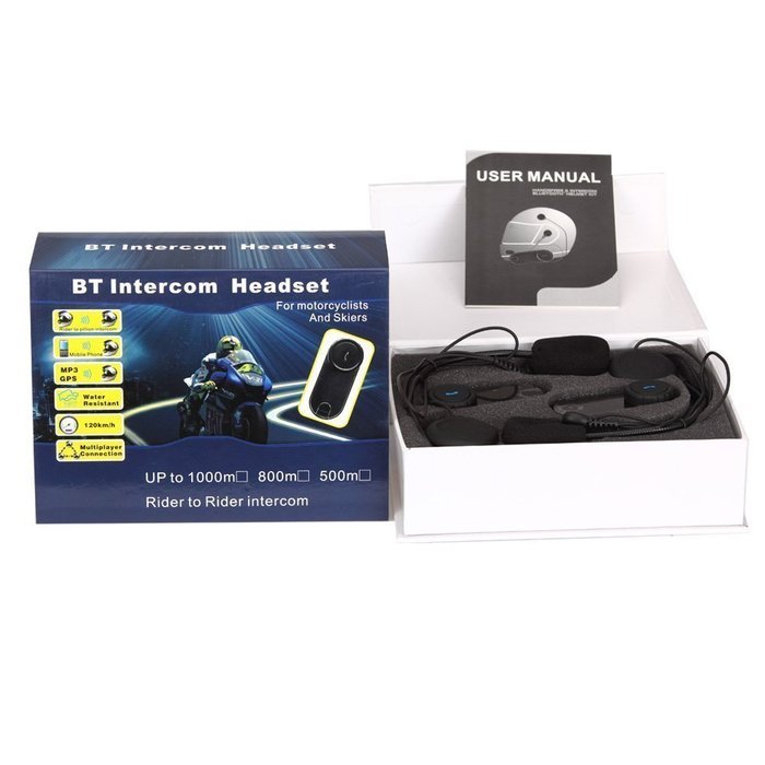 RioRand&reg; 2pcs A Pair Interphone Bluetooth Motorbike Motorcycle helmet intercom Headset 800M rider to pillion N5