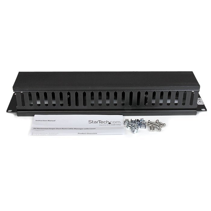 StarTech.com 2U Horizontal Finger Duct Rack Cable Management Panel with Cover CMDUCT2U Black N14