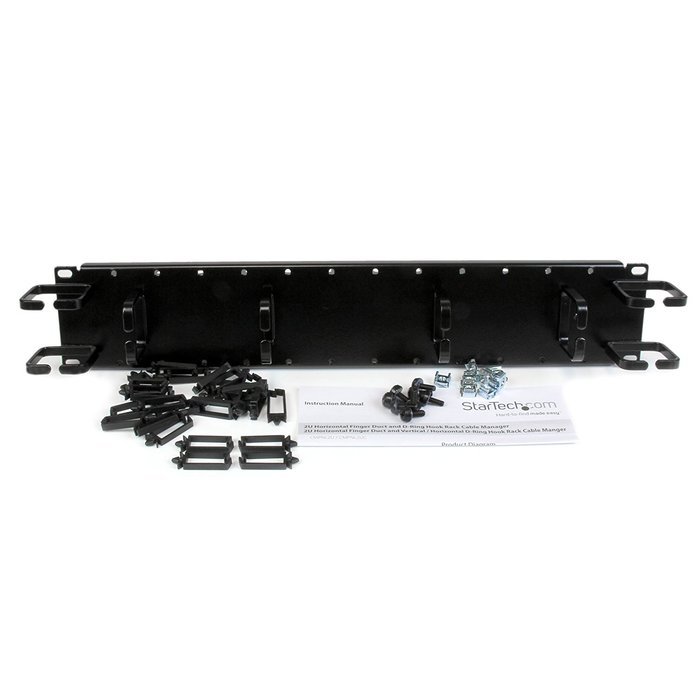 StarTech.com 2U Horizontal Finger Duct Rack Cable Management Panel with Cover CMDUCT2U Black N21