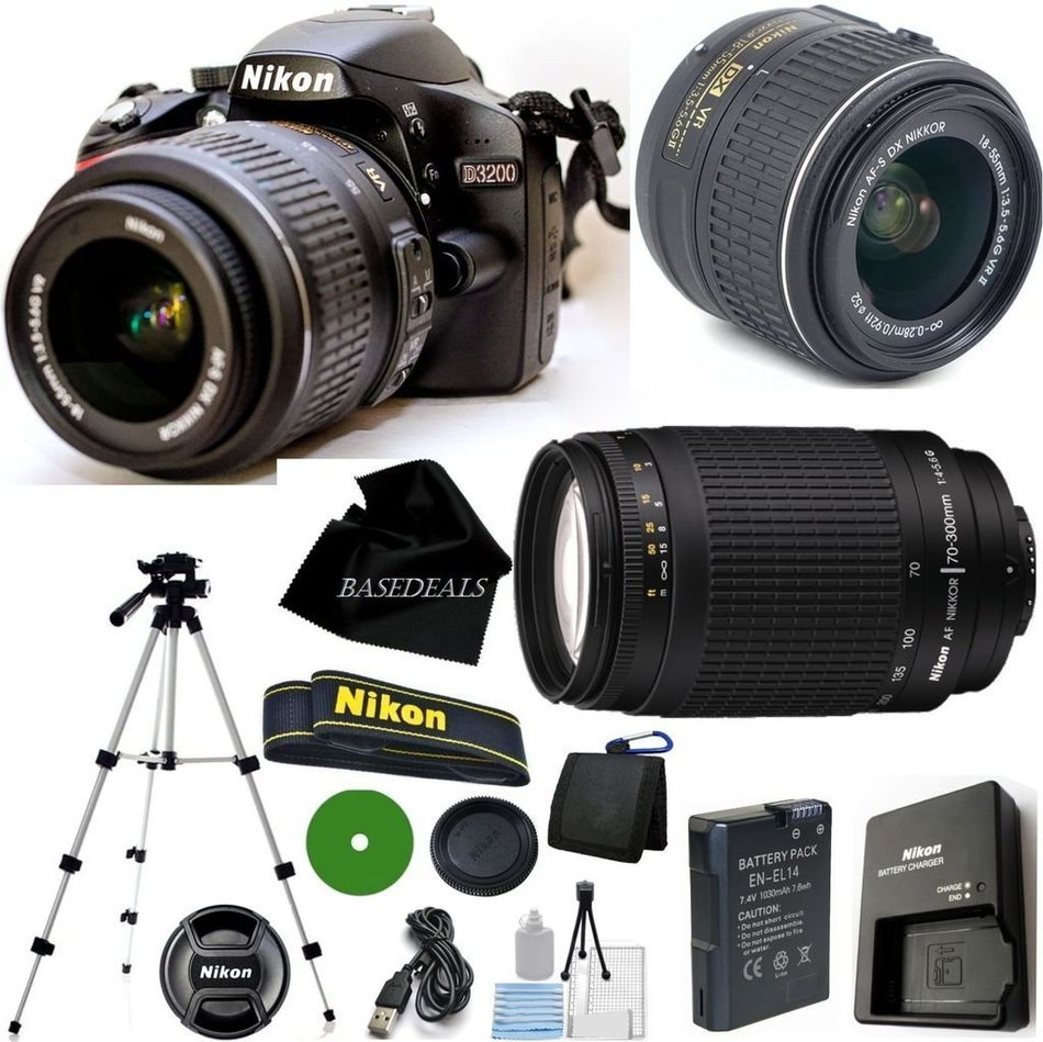 D3200 24.2 MP CMOS Digital SLR, NIKKOR 18-55mm f/3.5-5.6 Auto Focus-S DX VR, 70-300mm f/4-5.6G Auto Focus Nikkor... N4