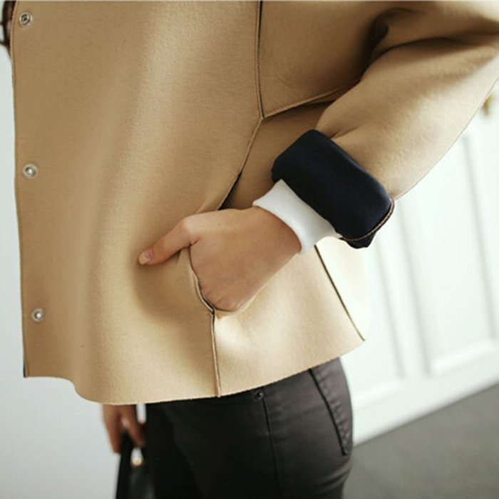 Spritech(TM) Women's Stand Collar Spacewadding Casual Long Sleeve Coat Jacket Khaki L N9