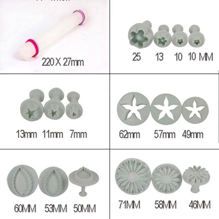 UTOKY Catalina cake tools flower fondant cake mold icing plunger cutter tool 14 set (46 pieces)
