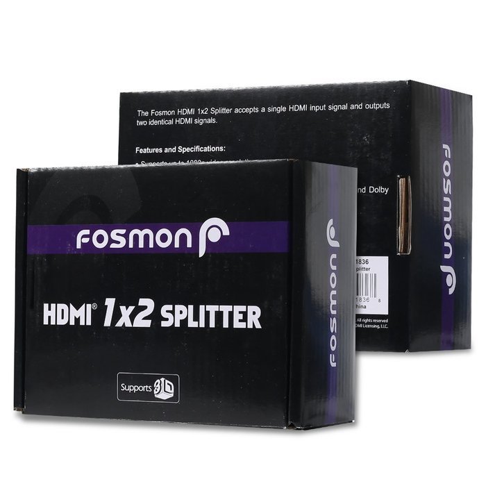 HDMI Splitter, Fosmon Digital 1X2 HDMI Switch for Full HD 1080P Support 3D HDCP (One Input To Two Outputs) N4