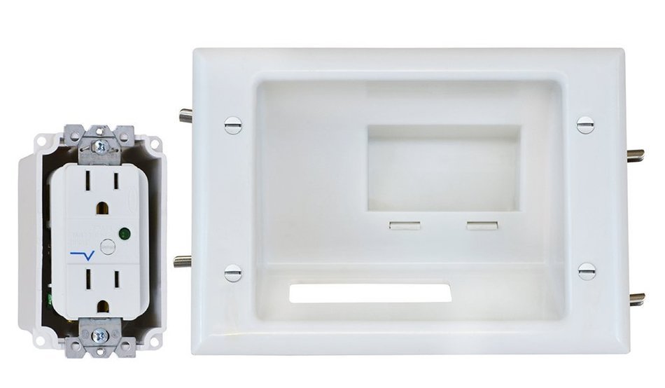 DataComm Electronics 45-0081-WH Recessed AV/HDMI Cable Conceal Plate with Dual Power Surge Suppressor N2