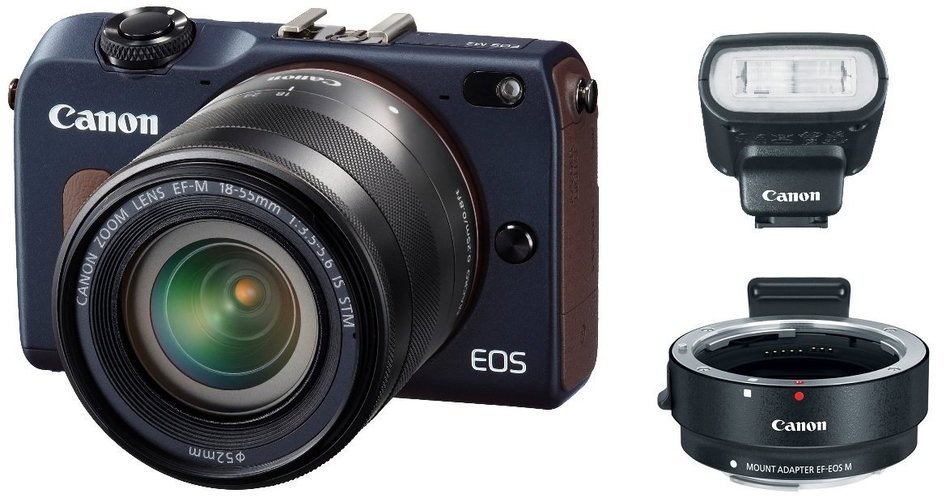 Canon EOS M2 Mirrorless Digital Camera with EF-M 18-55mm + EX90 Speedlite Flash + EF-M Adapter Kit (Blue) International...