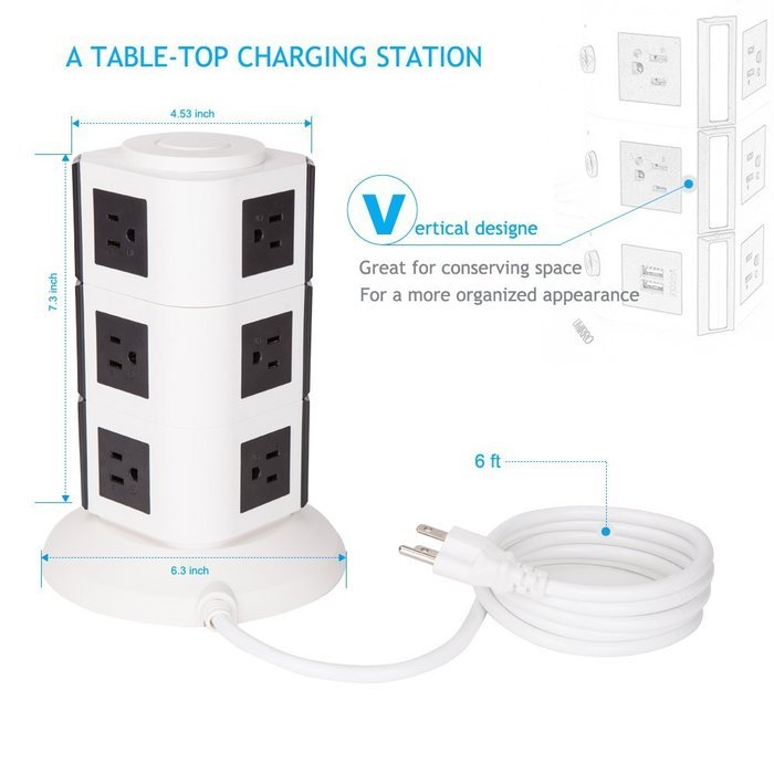Umirro 10-Outlet Power Strip with 4 USB Charging Ports &ndash; Pearl White &hellip;