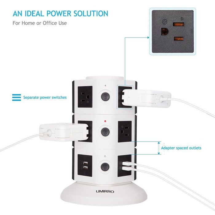 Umirro 10-Outlet Power Strip with 4 USB Charging Ports &ndash; Pearl White &hellip; N2
