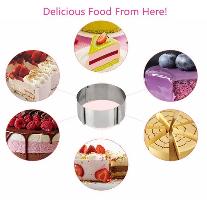 6-12" Adjustable Stainless Steel Mousse Cake Ring Baking Mold 2Handle Layered