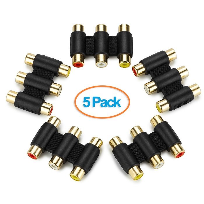 Aurum Cables High Quality 5 Pack 3 RCA Female to Female Coupler Jack Adapter N4