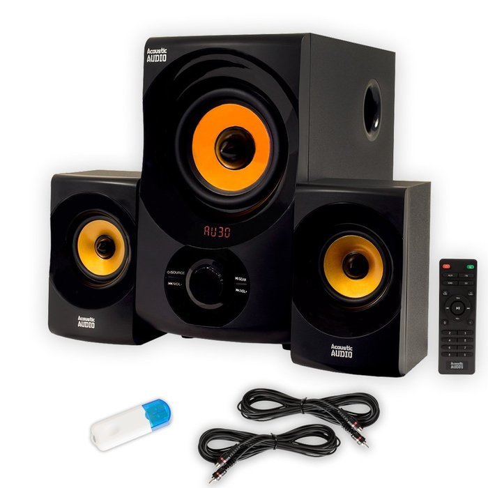 Acoustic Audio AA2170 Home 2.1 Speaker System with Bluetooth FM Tuner USB and 2 Extension Cables N2