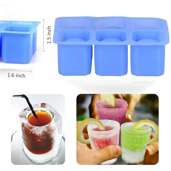 2win2buy [2 PCS] 6-Cup Ice Cubes Glass Square Silicone Mold Cool Shooters Tray Dessert Jelly Cups