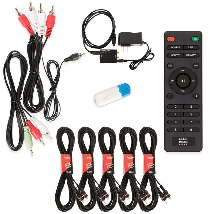 Blue Octave B51 Home Theater 5.1 Speaker System with USB Bluetooth Optical Input and 5 Extension Cables