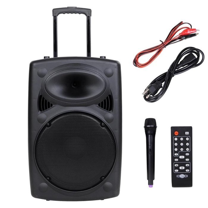 Leesons Inc. Portable 150W Active PA 15" Speaker Mic Guitar AMP Bluetooth USB SD LCD FM Remote N2