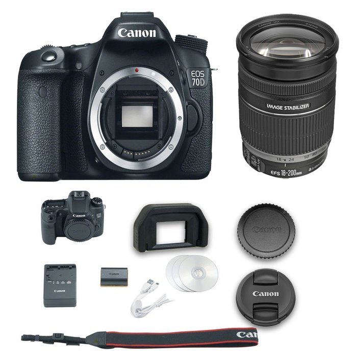 Canon 70D DSLR Camera + Canon EF-S 18-200mm f/3.5-5.6 IS Lens + All Original Accessories Included - International...
