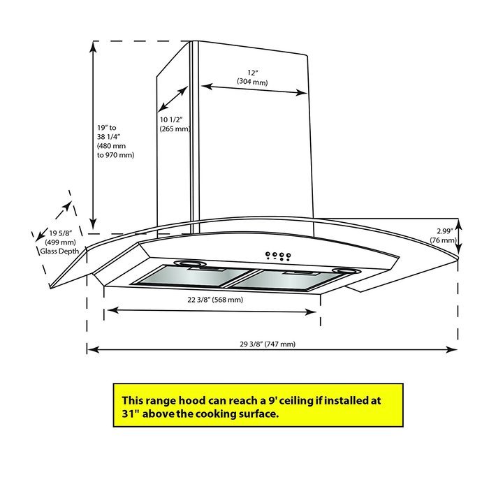 Ancona GC430 Glass Canopy 400 CFM Wall Mount Range Hood, 30-Inch N4