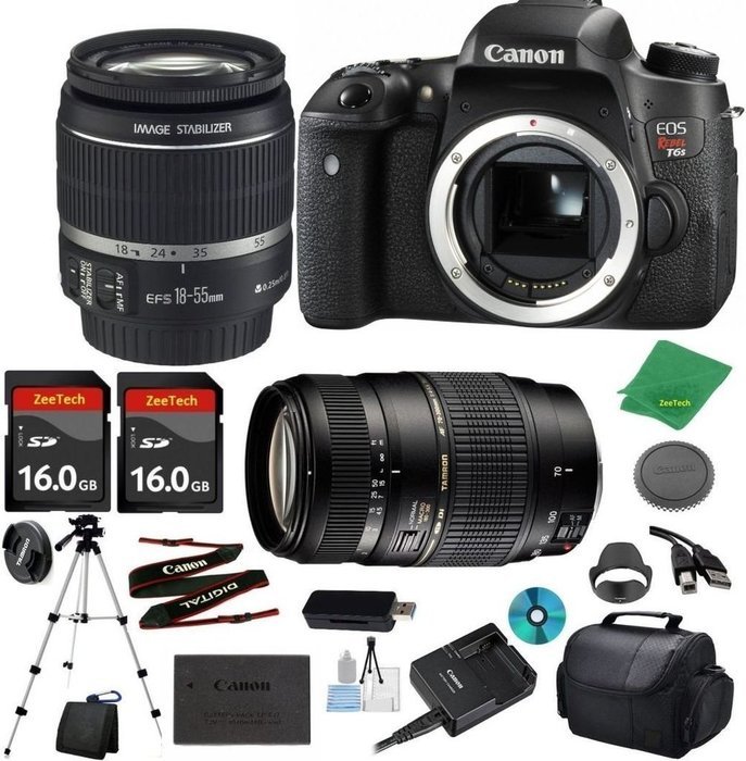 Canon EOS Rebel T6S Camera with 18-55mm IS STM Lens + Tamron 70-300mm AF + 2pcs 16GB Memory + Camera Case + Card...