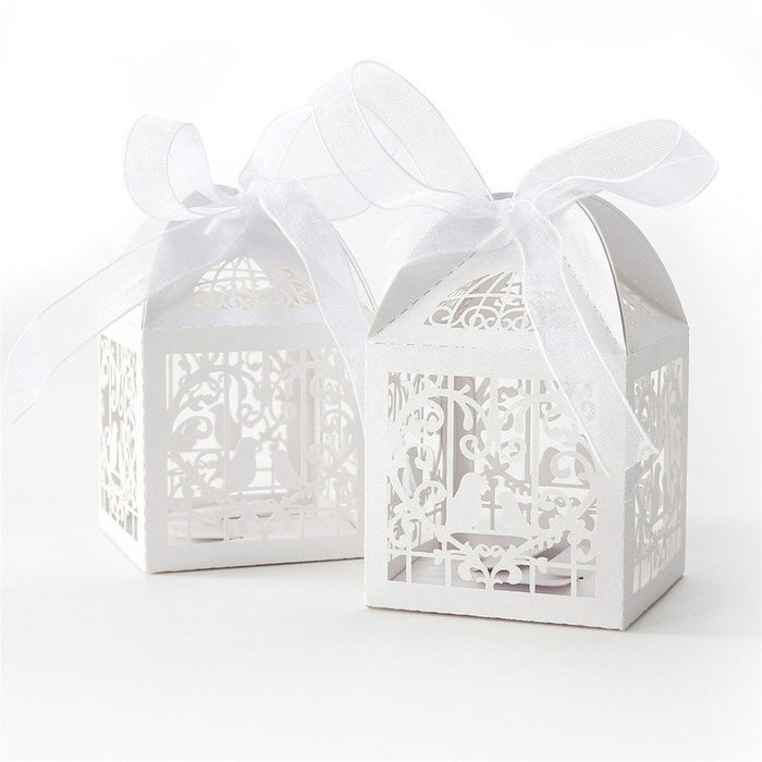 BUYBUYMALL 50PCS Laser Cut Heart Love Birds Wedding Favor Box Bridal Shower Party Candy Sugar Gift Boxes with... N6