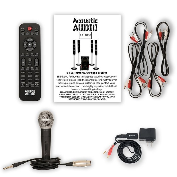 Acoustic Audio AAT1000 Tower 5.1 Speaker System with Bluetooth and Microphone