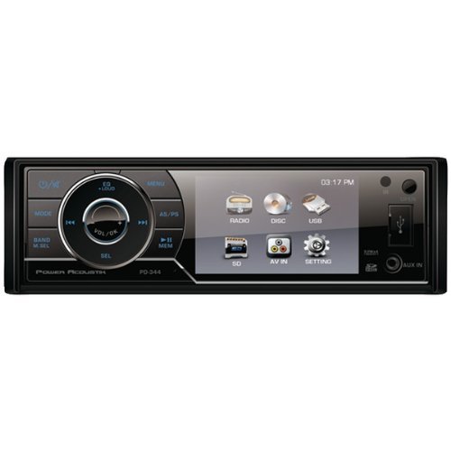 POWER ACOUSTIK PD-344 3.4" Single-DIN In-Dash DVD Receiver with Detachable Face
