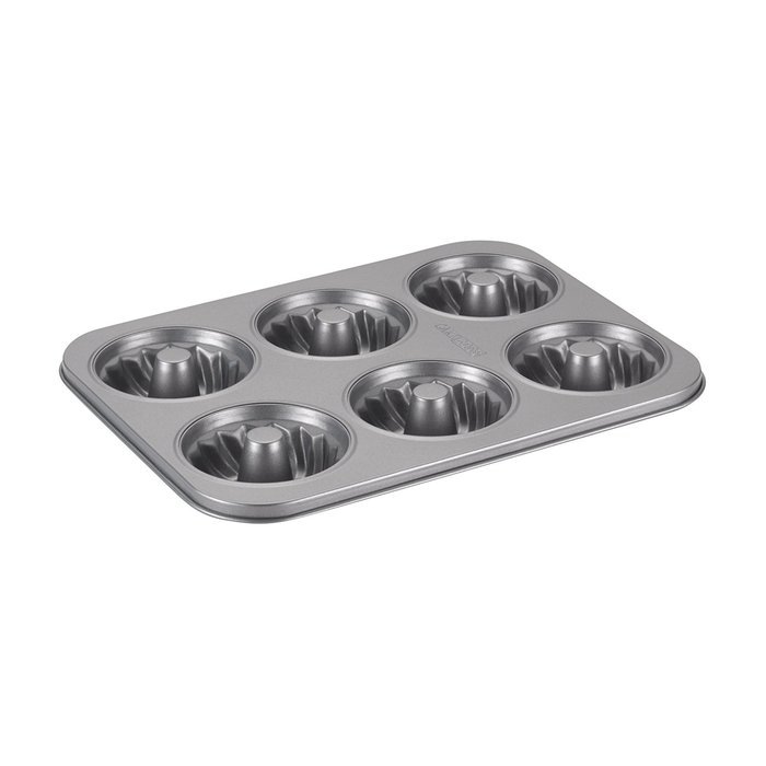 Cake Boss Novelty Nonstick Bakeware 6-Cup Round Cakelette Pan, Gray
