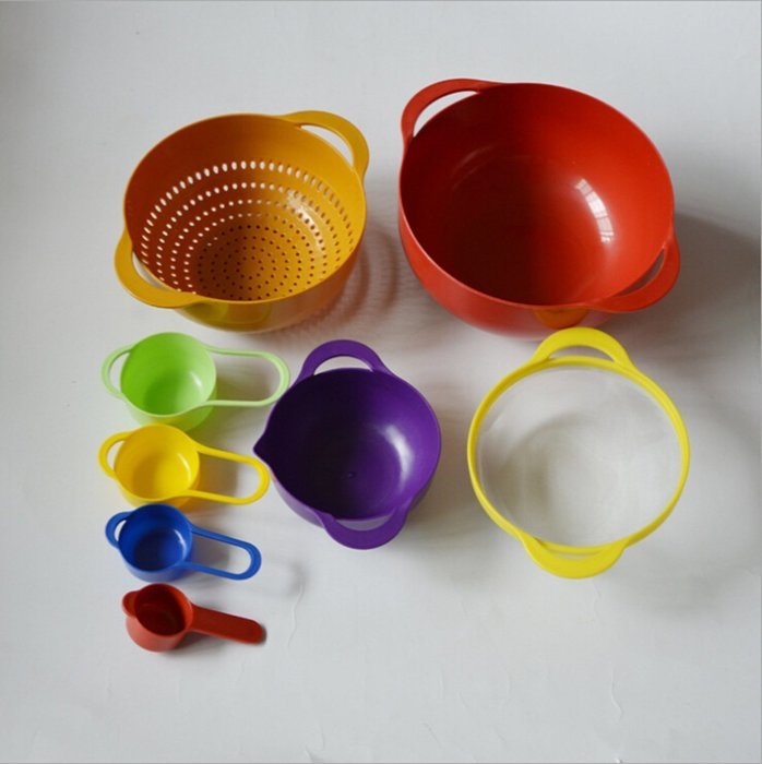 Lutherville 8pcs Compact Mixing Bowls, Salad Food Prep and Measuring Nesting Set (8, Multi-Color)