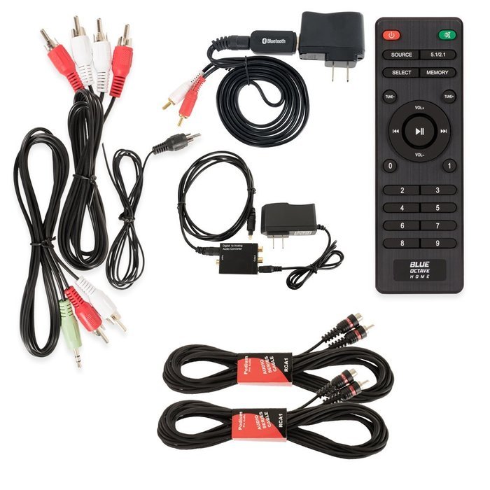 Blue Octave B51 Home Theater 5.1 Speaker System with Bluetooth Optical Input and 2 Extension Cables N2