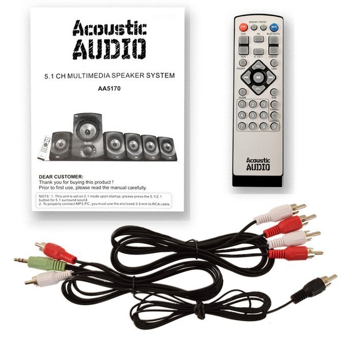 Acoustic Audio AA5170 Home 5.1 Bluetooth Speaker System with Optical Input and 5 Extension Cables