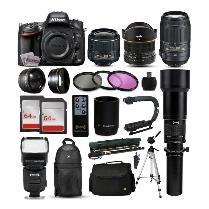 Nikon D610 DSLR Camera + 18-55mm VR II + 55-300mm VR + 650-2600mm + 128GB + More N2