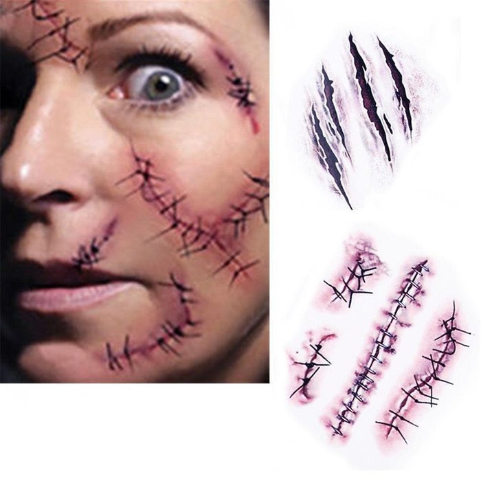 GUAngqi 10pcs Wounds Temporary Tattoos Halloween Zombie Scars