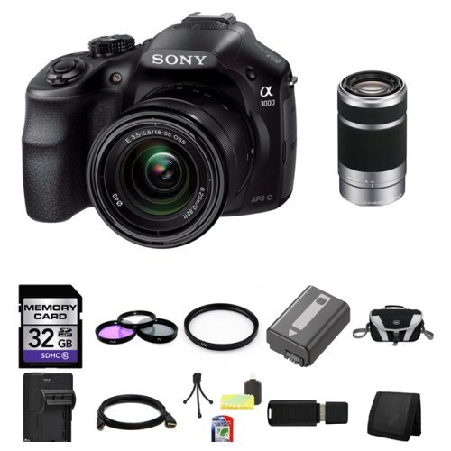 Sony A3000, ILCE-3000K, ILCE-3000KB, 20. 1MP Interchangeable Lens Camera with 18-55mm Zoom Lens (Black) with Sony...