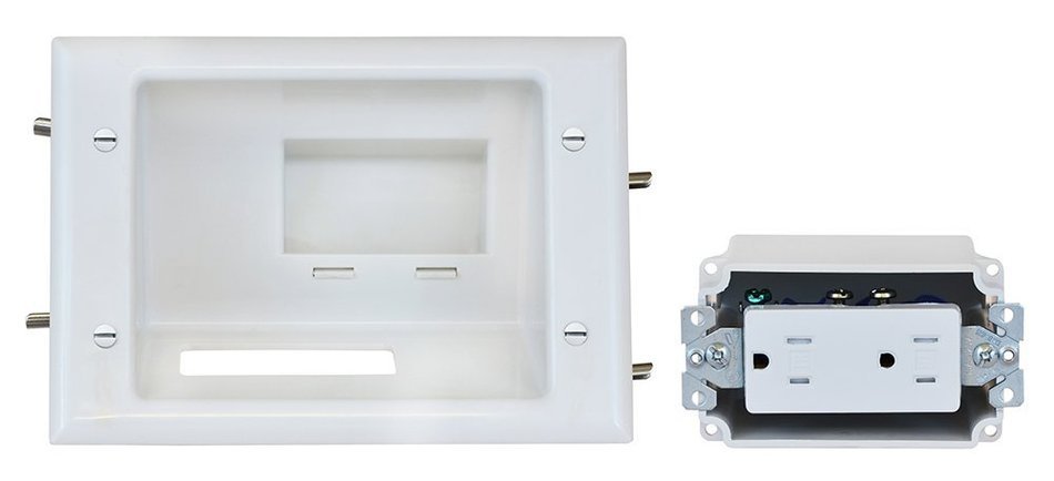 DataComm Electronics 45-0081-WH Recessed AV/HDMI Cable Conceal Plate with Dual Power Surge Suppressor N4