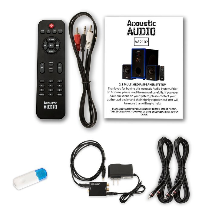 Acoustic Audio AA2102 Home 2.1 Speaker System with USB Bluetooth Optical Input and 2 Ext. Cables N2