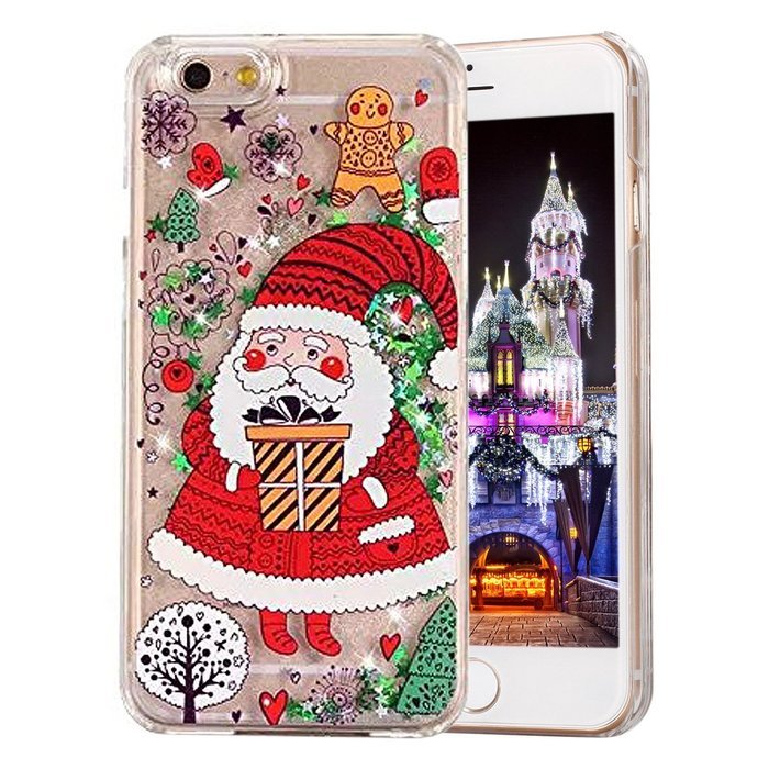 iPhone 7 Case, PHEZEN Christmas Tree Santa Claus Design Cool Quicksand Moving Stars Bling Glitter Floating Dynamic... N76