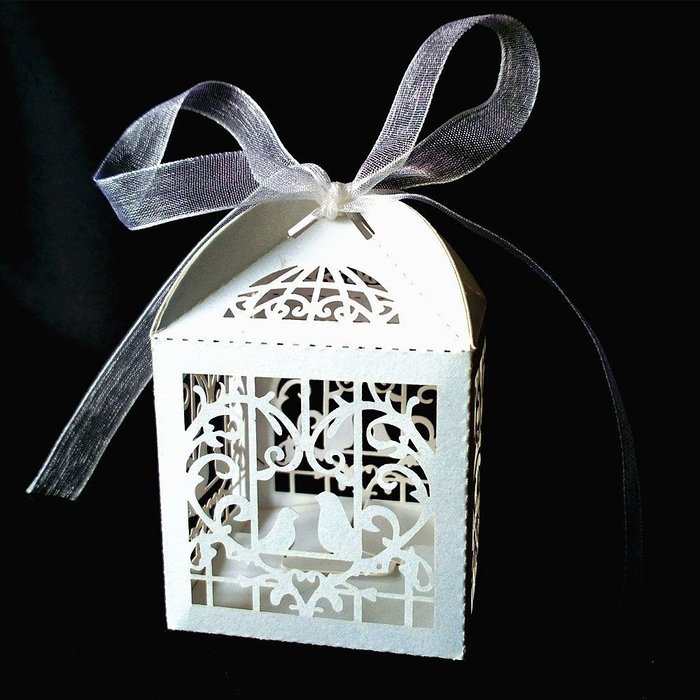 BUYBUYMALL 50PCS Laser Cut Heart Love Birds Wedding Favor Box Bridal Shower Party Candy Sugar Gift Boxes with... N8