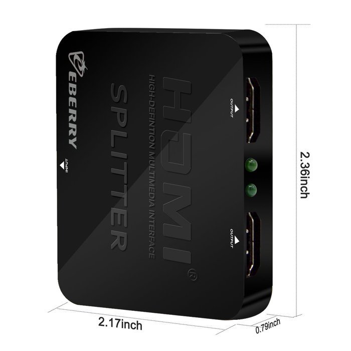 HDMI Splitter, eBerry HDMI 2 Ports 1x2 Powered Splitter V1.4 Certified for Ultra HD 2160P 4Kx2K Full HD 1080P... N3